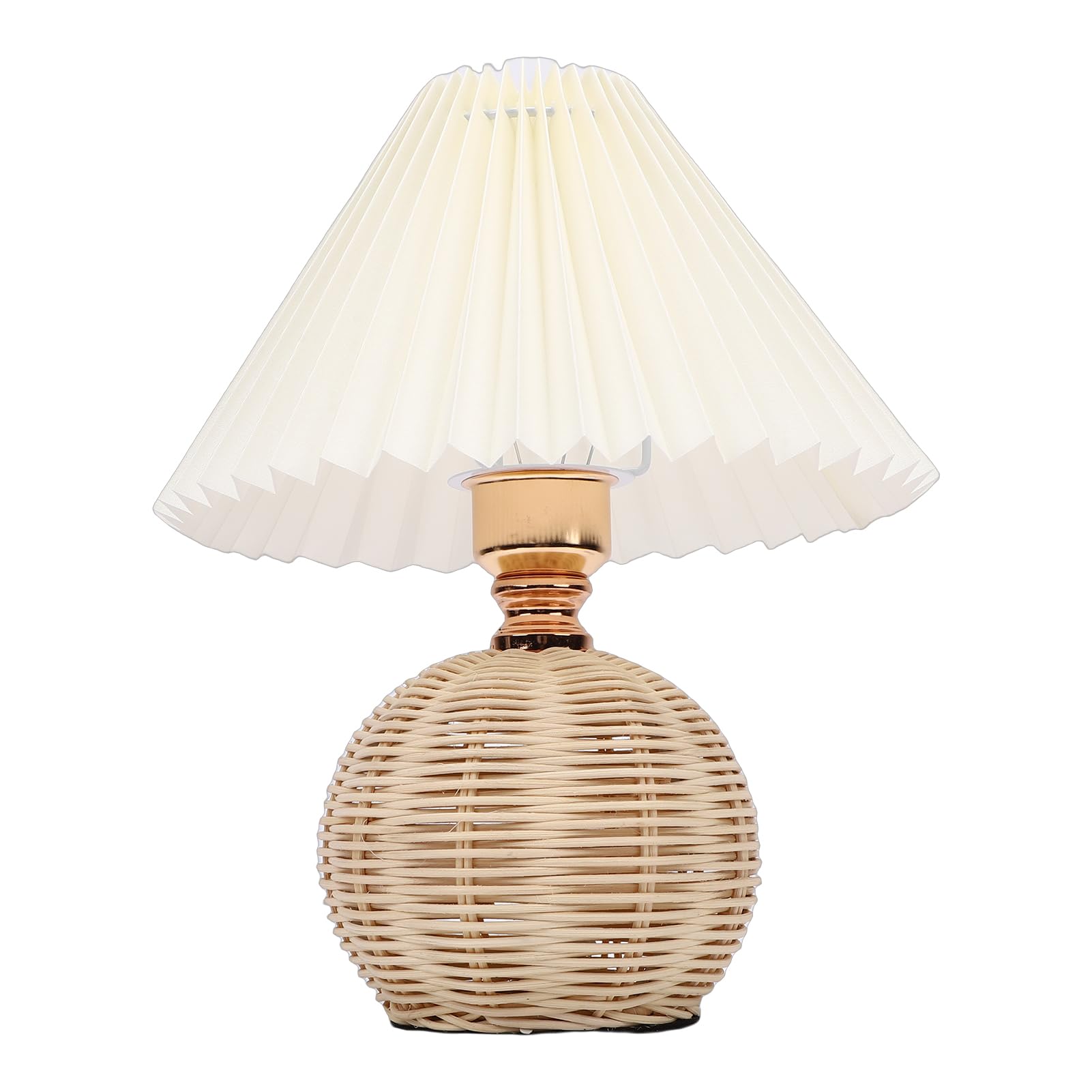 Jelquix Pleated Table Lamp Soft Yellow Light Rattan Base Bedside Lamp for Girls Room Linen Shade 3 Parts (Beige)