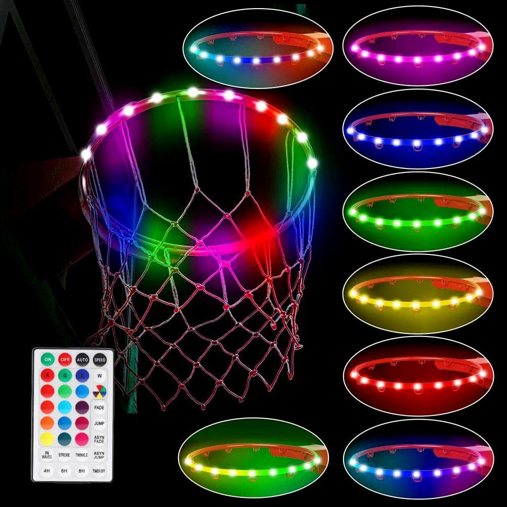 KENANLAN LED Basketball Hoop Lights Terrain de Basket télécommandé LED Light 4 Modes 16 Couleurs Imperméable pour L'entraînement de Nuit en Plein Air