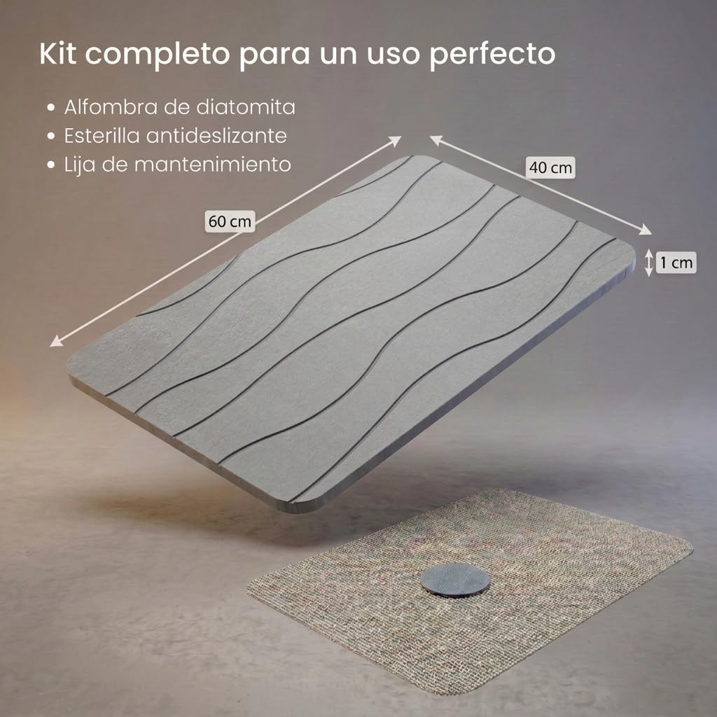 edihome, Alfombra Diatomita Baño, 40x60 cm, Alfombra de Piedra, Secado Rápido, Antideslizante, con Lija, Alfombrilla Rígida Absorbente, Antimoho, para Ducha y Baño (Gris Claro) - 2
