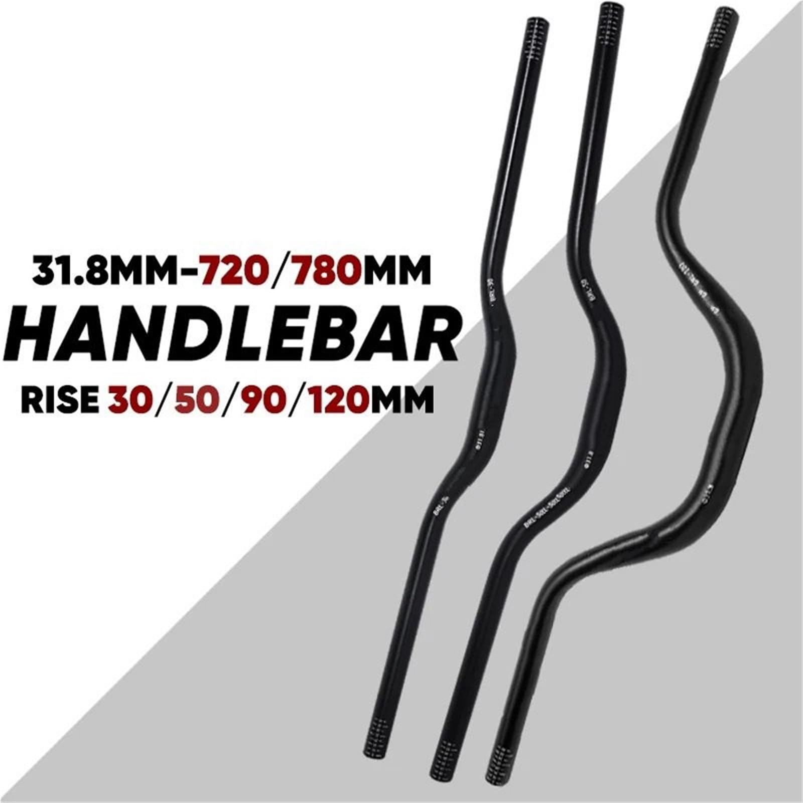 Pièces de guidon en alliage d'aluminium, 31.8mm 720mm 780mm, 30/50/90/120mm Moto Barre Montante Montage(31.8-720-90mm-Black)