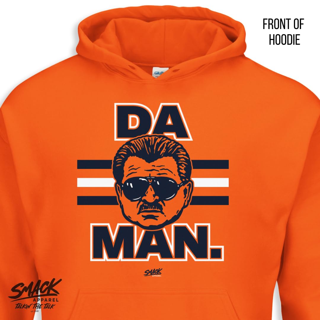 Smack Apparel Da Man T-Shirt for Chicago Football Fans (SM-5XL) (Orange Hoodie, X-Large)