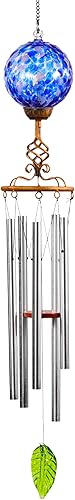 Miniatura 8 de Campanillas de viento, iluminación LED solar para jardín, vidrio azul oscuro y metal, decoración de césped y patio con acabado de metal de bronce, 5