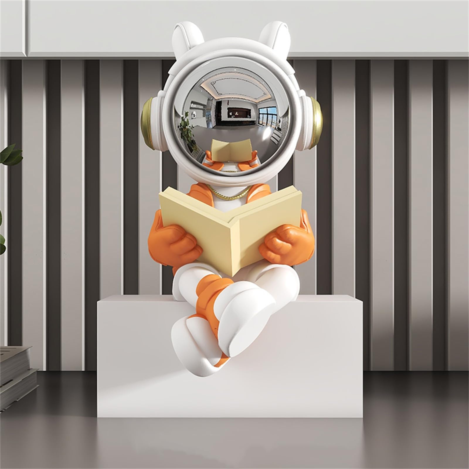 CHUOZI Astronaut Statue Spaceman Sculpture Figure Decor Home Living Room,Office,Desktop,Bookshelf Decorations (Reading (Orange) Without Base)