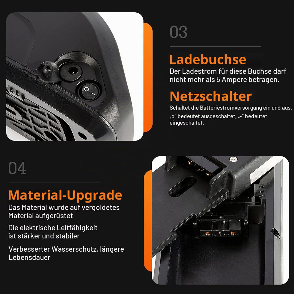 SEASON 36V Ebike Akku 13Ah 14.5Ah 15.6Ah 18Ah - Ebike Batterie passt für 750W / 500W / 250W für Elektrofahrrad Hailong Lithium-Ionen Akku 36V
