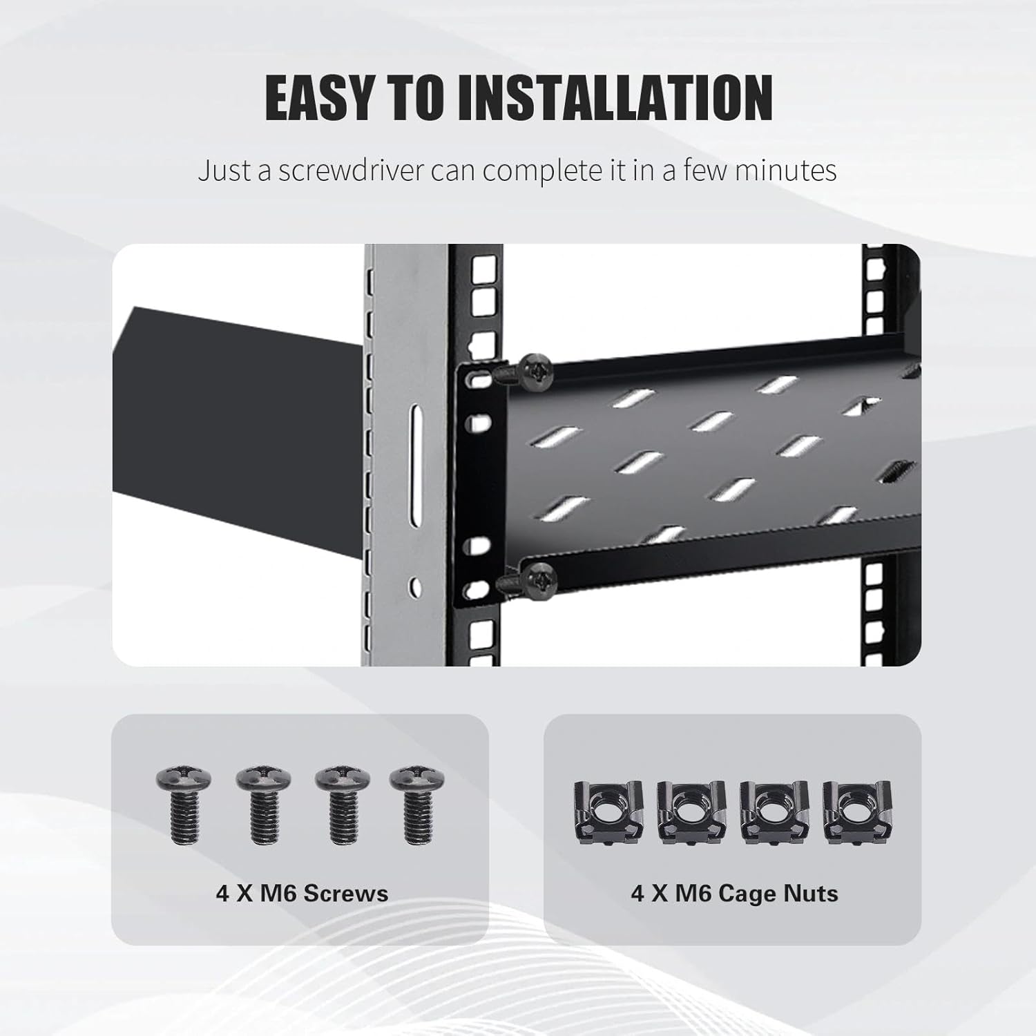 2U Server Rack Shelf, 16" Mounting Depth, Vented Rack Mount Shelf Cantilever Tray for 19" Equipment Racks and Cabinet, Weight Capacity 50lb, Black, 2PCS