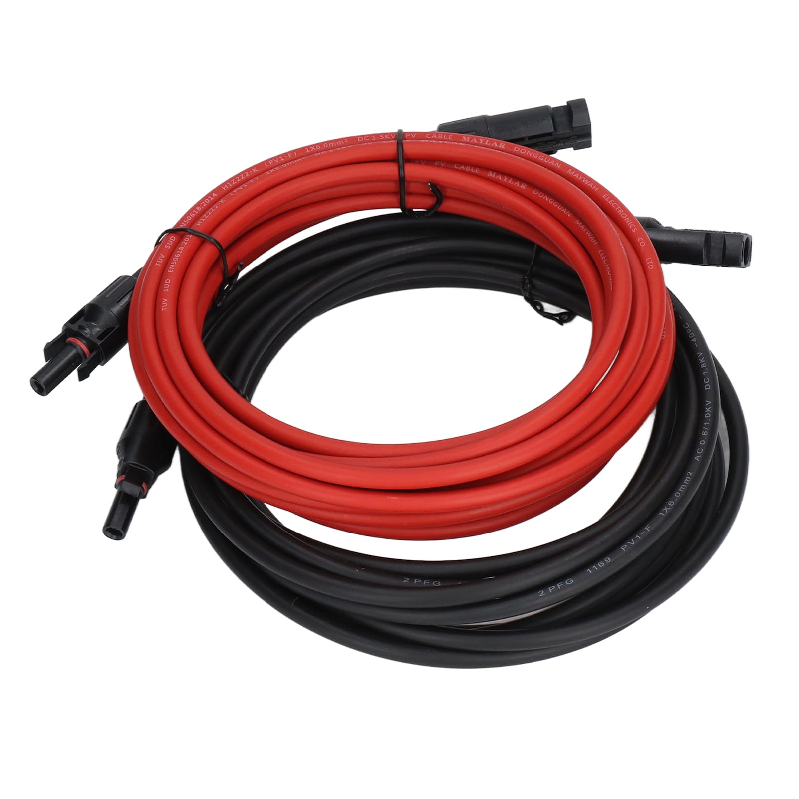Cavo di prolunga per pannelli solari, 2 pezzi, 10 AWG, 6 mm²; cavo di estensione solare con connettori maschio e femmina; tensione nominale 1000 V CC, corrente nominale 30 A; grado (5 metri)