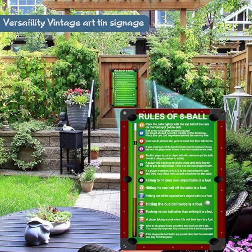 Vintage 8 Ball Pool Rules Metal Tin Sign - Billiard Room Wall Decor & Man Cave Poster, Gifts for Pool Players Men, Bar Pub Game Room Accessories 12x16 inch - Image 6