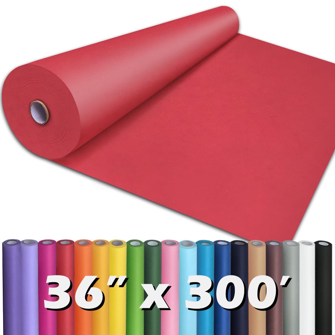 PerkHomy Red Kraft Paper Roll 36" x 3,600" (300') for Gift Wrapping Bouquet Flower Art Painting Craft Writing Packaging Shipping 80GSM 55LB (Red, 36" x 300')