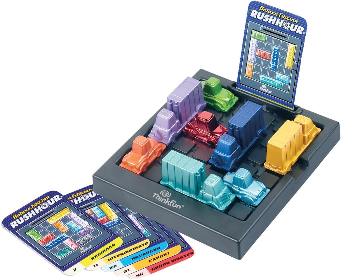 ThinkFun - Rush Hour Deluxe, Juegos de Mesa Niños 8 Años, Rompecabezas Niños, Juego de Mesa 8 años o más, Juegos Infantiles, Juego de Lógica, Juguetes para Niño, +1 Jugador, 60 Desafios