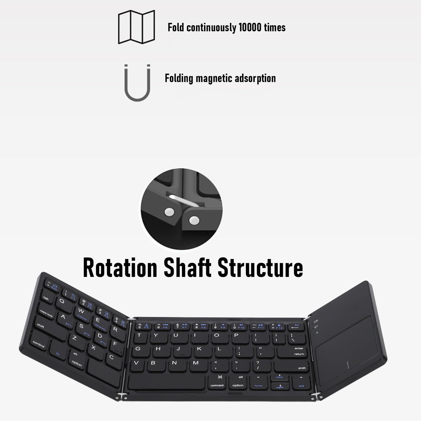 CCYLEZ Tastiera Pieghevole Bluetooth 5.1 con Connessione a 3 Dispositivi, Ampio Touchpad Multi-Touch e Controllo Gestuale per Smartphone, Tablet, Laptop e PC (BLACK)
