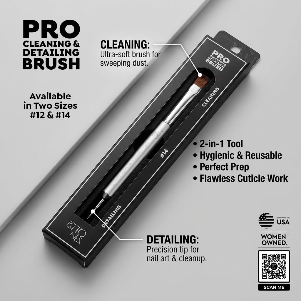 TONES Professional Cleaning & Detailing Brush for Manicures, Nail Art, 2-in-1 Design with Ultra-Soft Cleaning Brush and Precision Dotting Tip, Available in Sizes #12 and #14 (#12)
