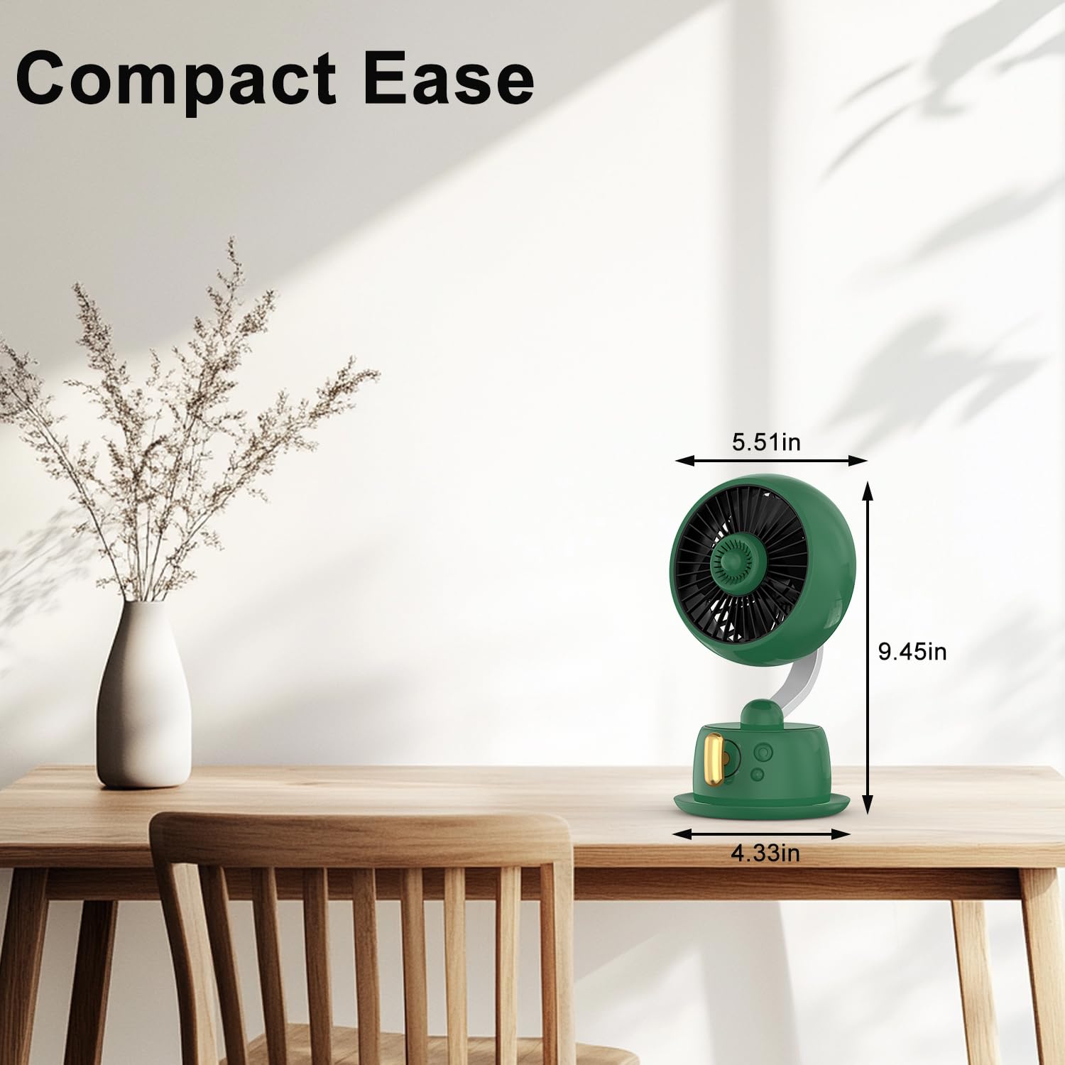 Ventilatore magnetico da scrivania per aromaterapia, batteria da 10 ore, oscillazione automatica a 120° e silenzioso 27 dB, ricaricabile USB-C, ventilatore da ufficio con luce notturna, compatto, per