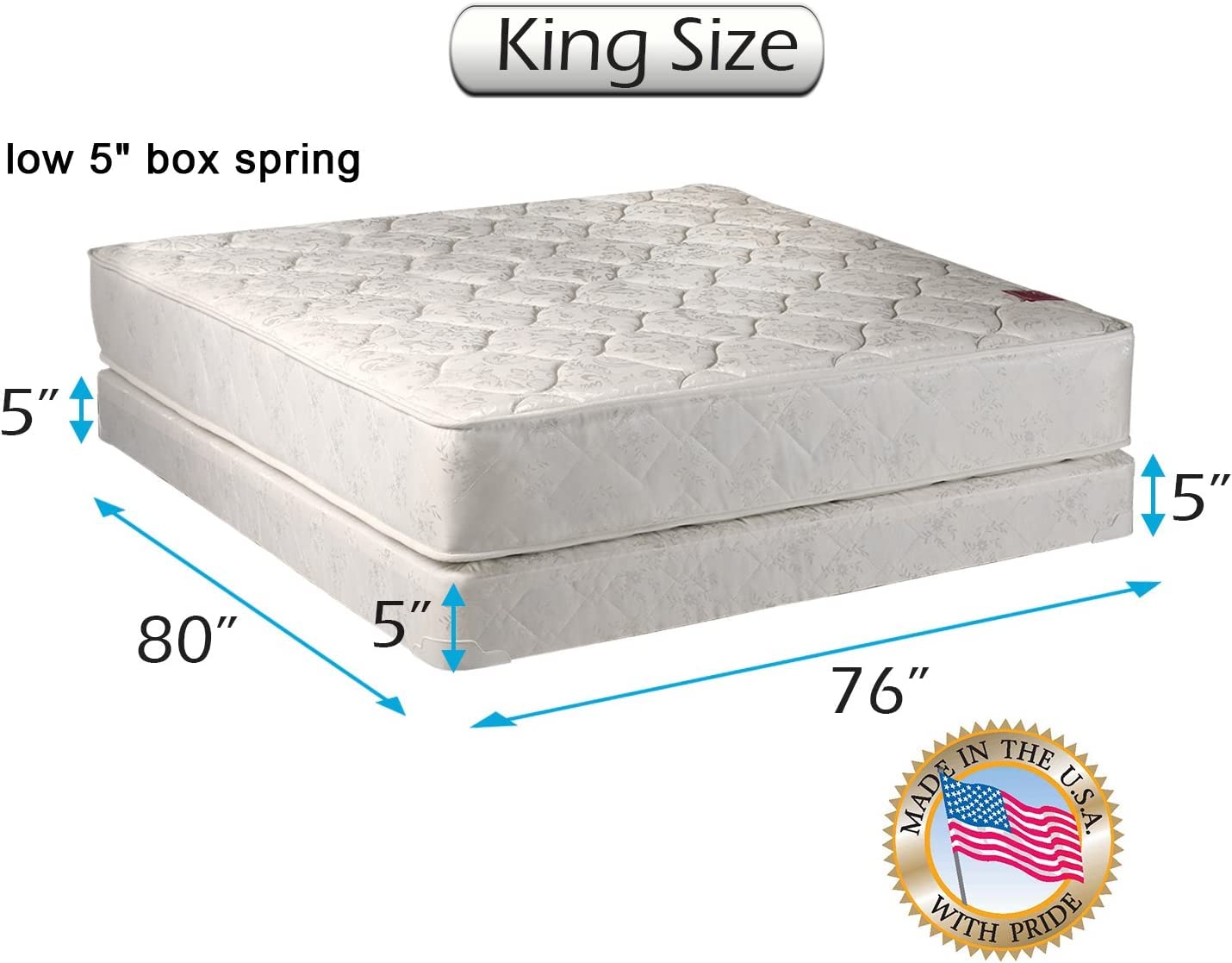 DS Solutions USA Legacy 2-Sided King Mattress and Low Profile Box Spring Set with Mattress Cover Protector