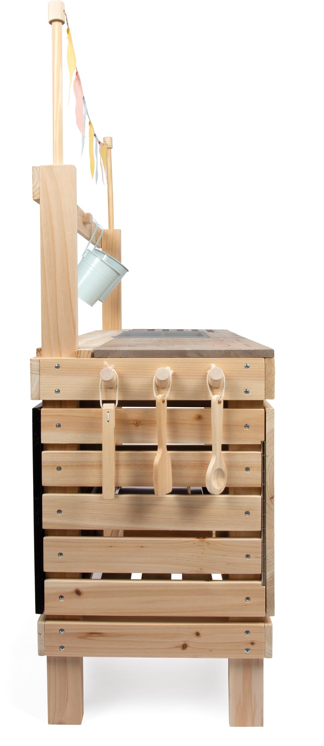 small foot Cucina da esterno e negozietto in legno, cucina/negozio Outdoor, utilizzabile su entrambi i lati, con rubinetto e numerosi accessori, 12790