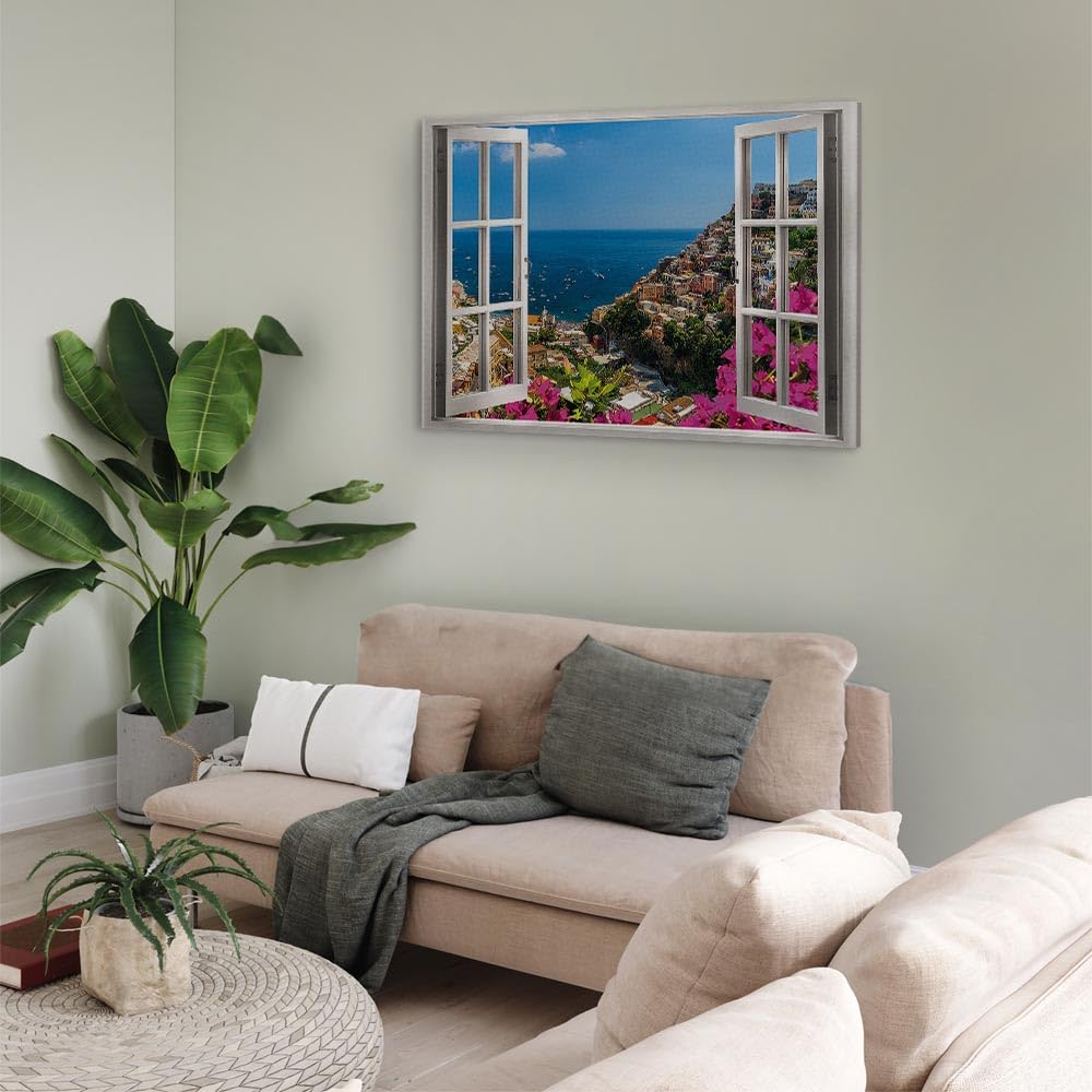 murando - Quadro Finestra Sul Mare 120x80 cm 1 Pezzo - Stampa su Tela Strutturata XXL - Quadri Moderni Soggiorno Grandi - Stampe da Parete Moderno Pittura - I Paesaggi dell'italia d-C-0227-b-a