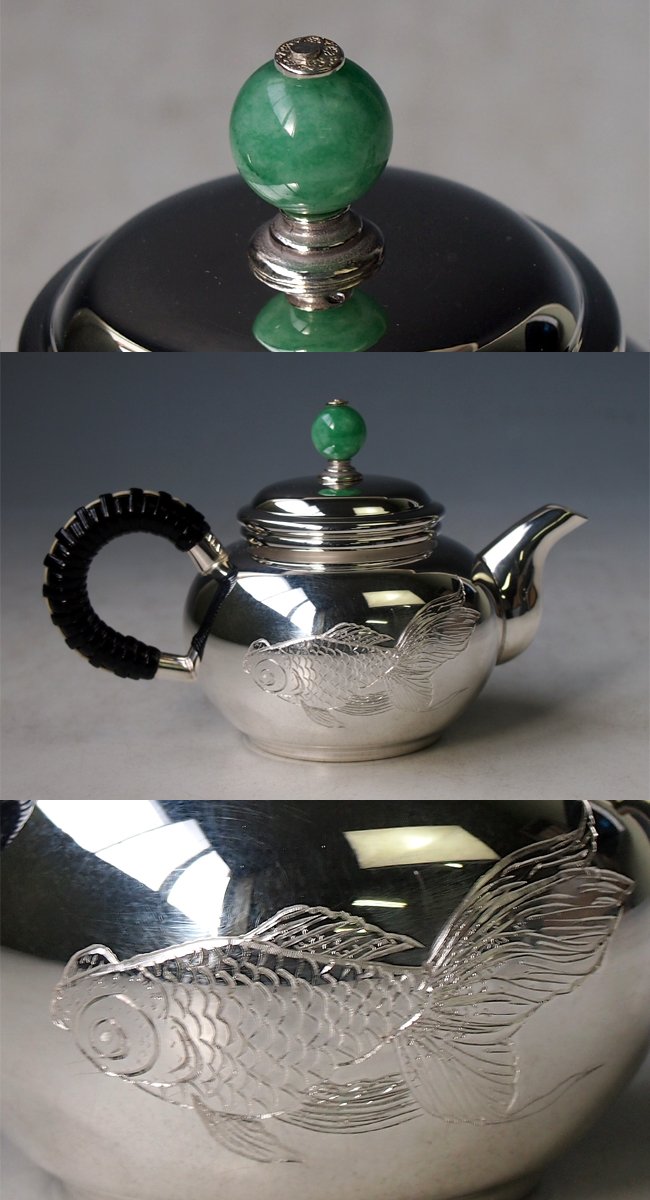 Amazon｜【日本製・証明書付き】 純銀製 烏龍茶急須（小）みがき 翡翠