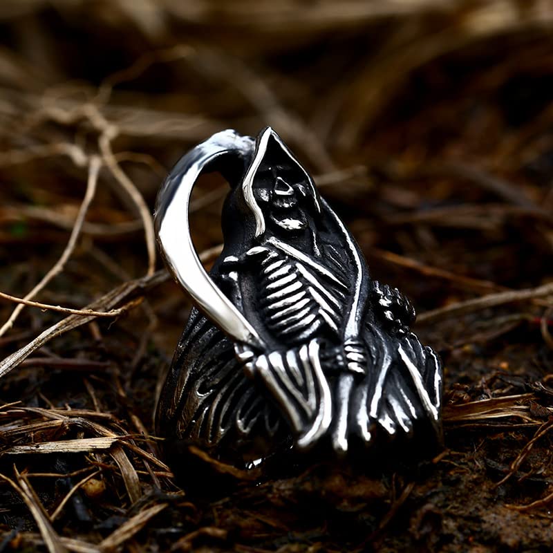 Image of Death Skull Ring for Men Stainless Steel Jewelry Biker Rings Scary Death Ring Skull for Gifts