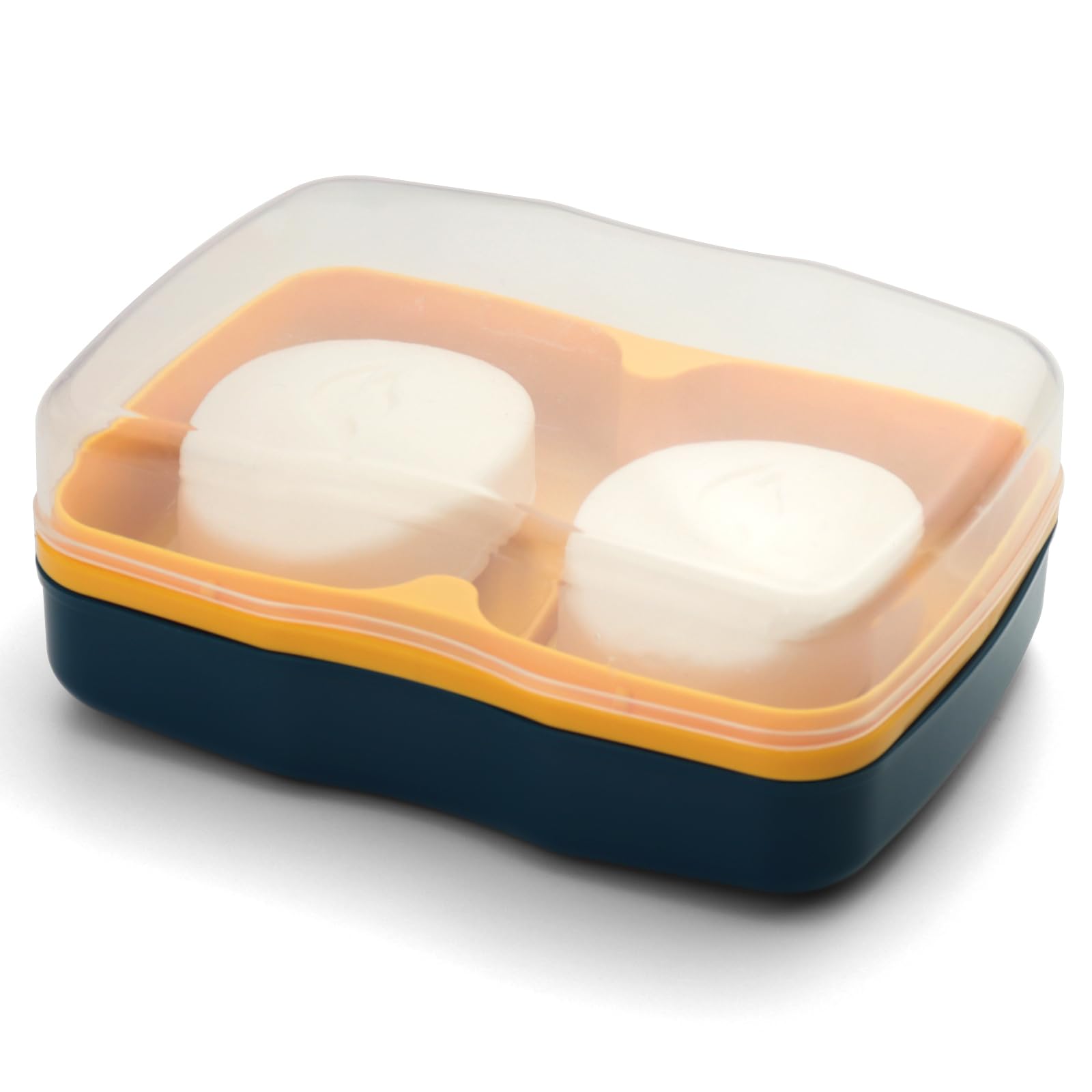 Dual Compartment Soap Dishes for bar soap, Large Capacity Soap Holder, Shampoo Bar Holder, with Drainage Layer, Soap Container for Bathroom, Shower, Bathtub, (1pc, Blue & Yellow)