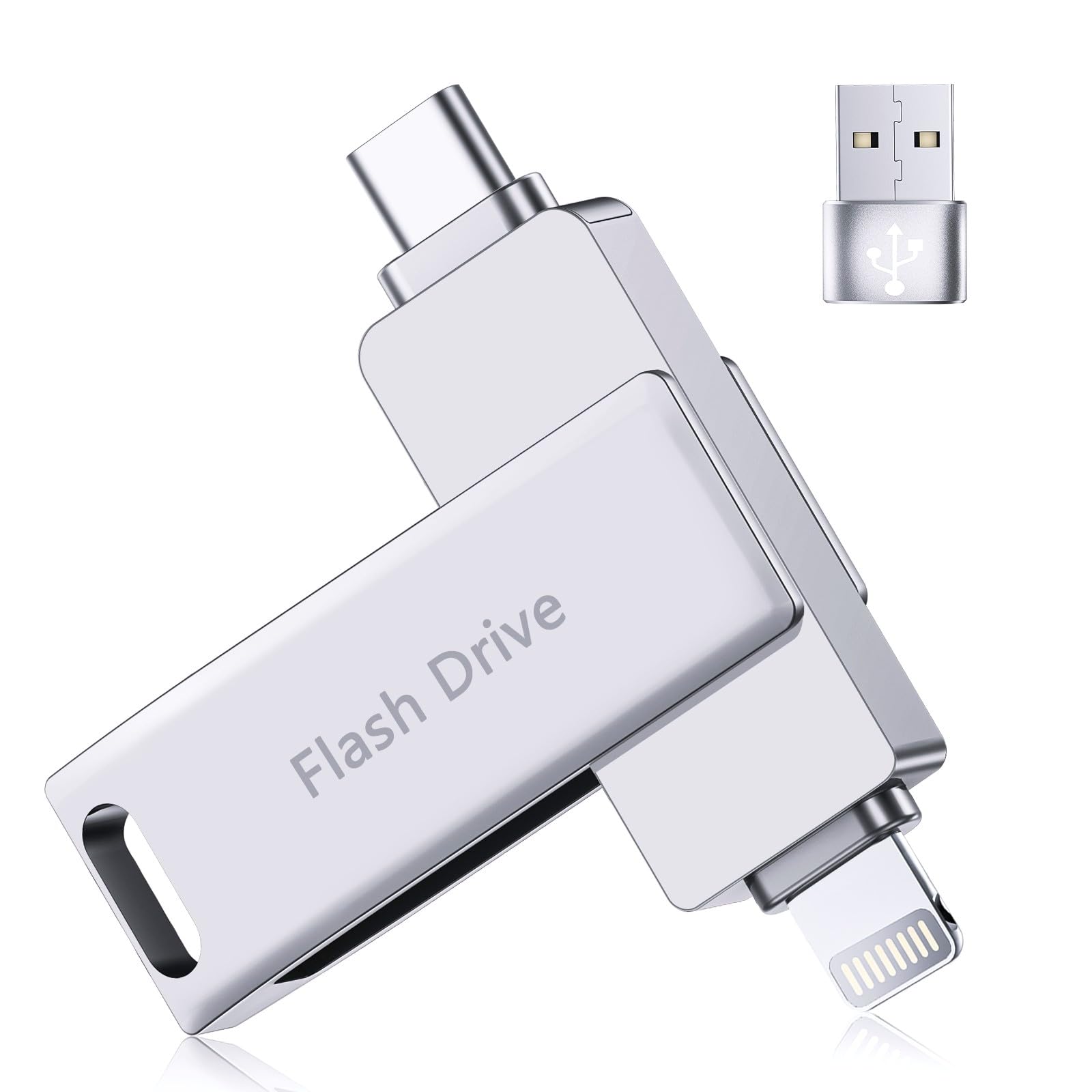 [Ohne App] USB Stick 512GB für iPhone MFi-zertifizierter, Lncnnk 3 in 1 Flash-Laufwerk, Lightning USB 3.0 Speicherstick Fotostick, USB C Stick für iPhone/iPad/OTG Android Handy/Mac/PC,Schwarz - 2
