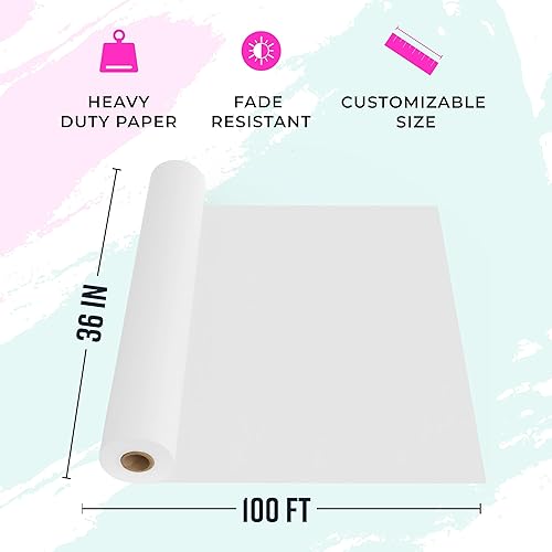 Miniatura 3 de Rollo de papel kraft blanco para artes y manualidades, 36 x 100 pies, ideal para pinturas, arte de pared, papel de caballete, papel de tablón de