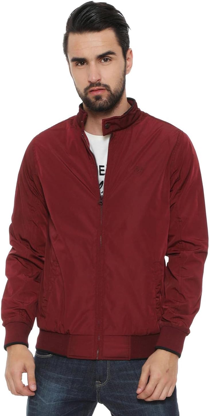 Men's Polyester Casual Jacket | Regular Fit High Neck | Standard Length