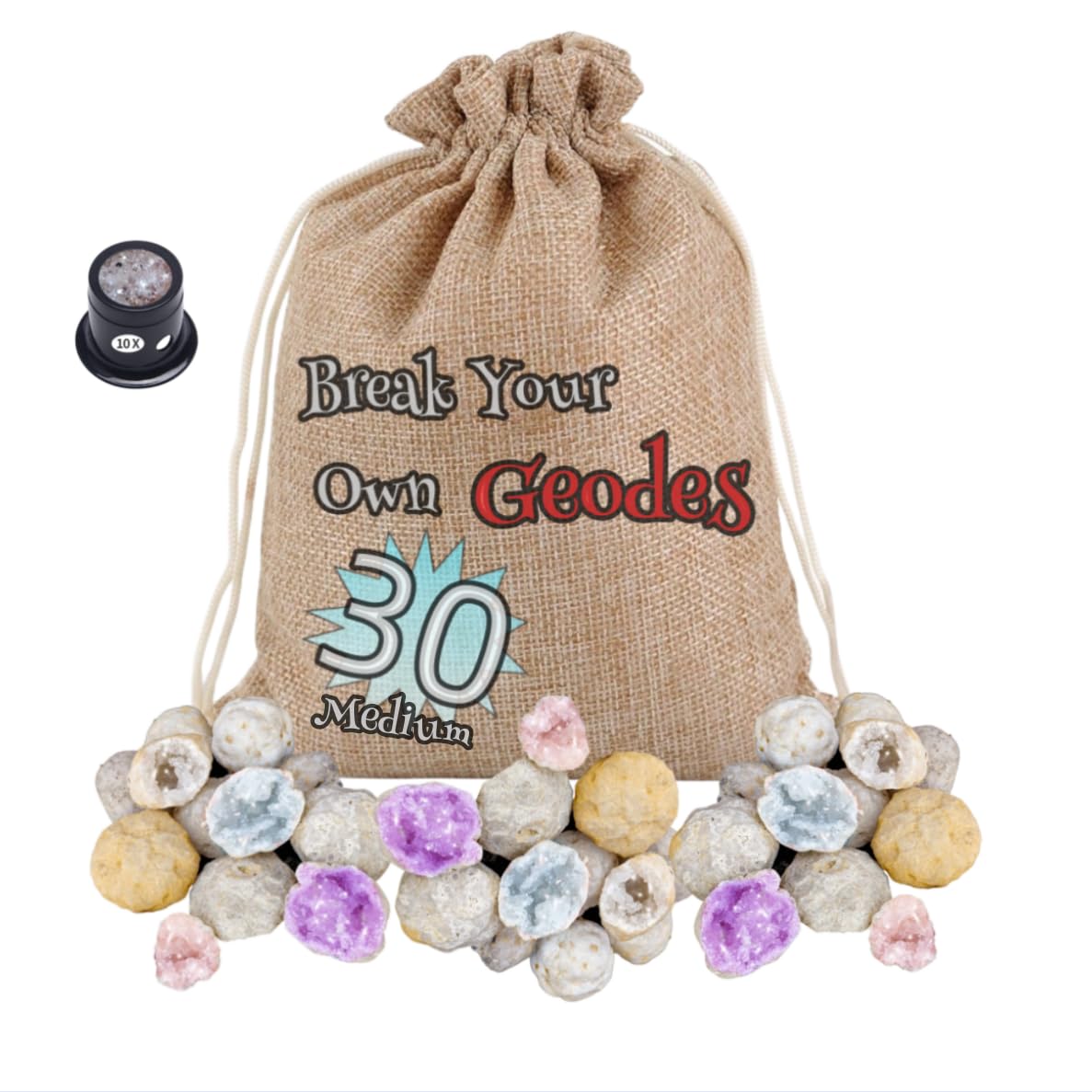15 Pcs Break Your Own Natural Spherical Geodes, Medium 1.5-2.0", Open Geodes to Discover Surprises, Suitable for Various Science Education