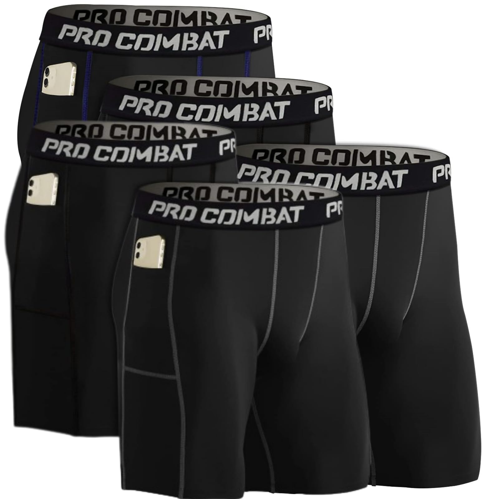 PamyviaMen's 5 Pack Compression Shorts with Pockets Athletic Baselayer Underwear for Running, Workout, Training