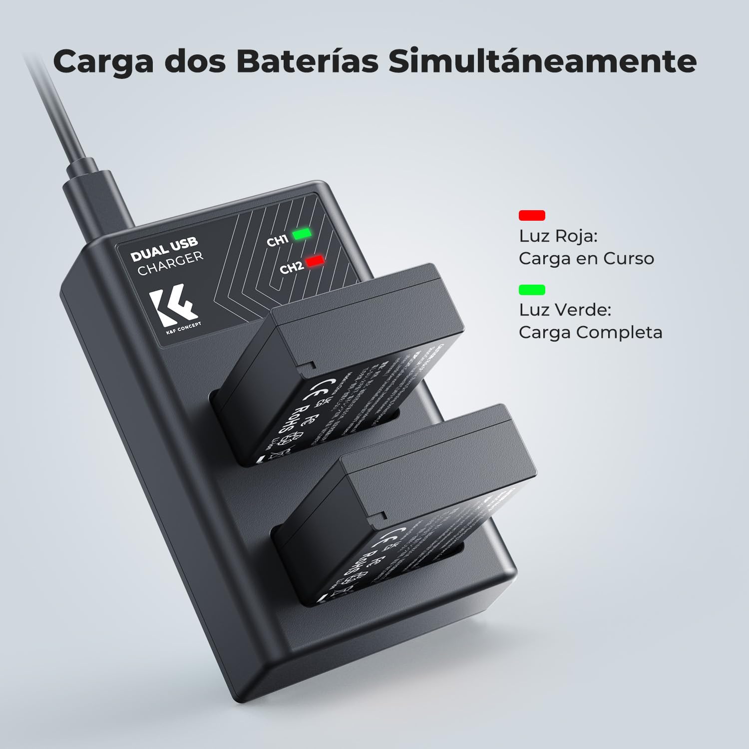 K&F CONCEPT LP-E17 2 Pack Batería de Repuesto con Cargador Dual USB, 1250mAh Compatible con Cámara Canon EOS RP Rebel T8i SL2 SL3 T6i T6s T7i EOS M3 M5 M6 Mark II 200D 77D 750D 760D 800D