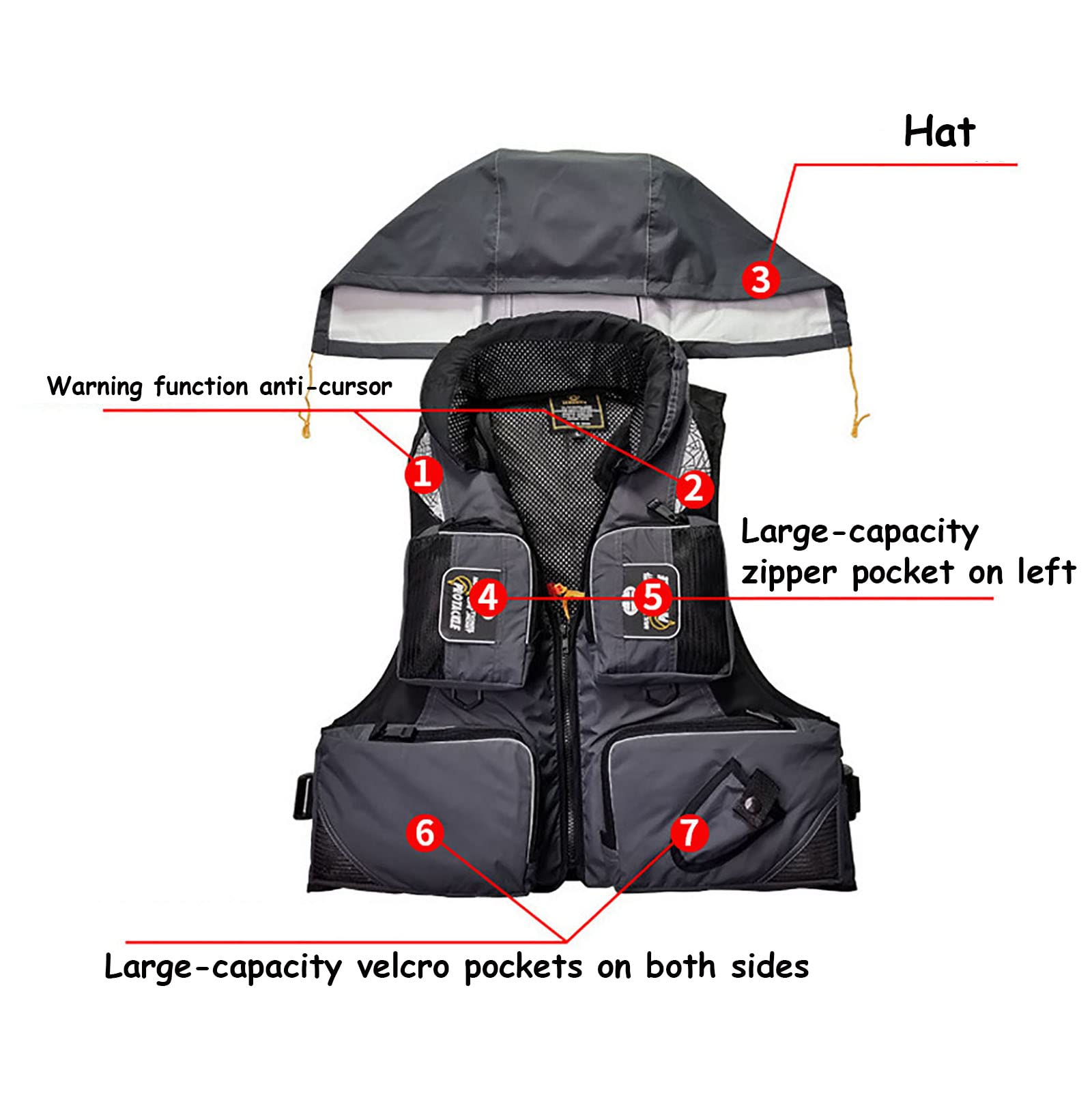 Gilets de Pêche Portables Activités de Plein Air Veste de Surf Multi Poches Veste de Surf Résistante à l'usure avec Bande Réfléchissante