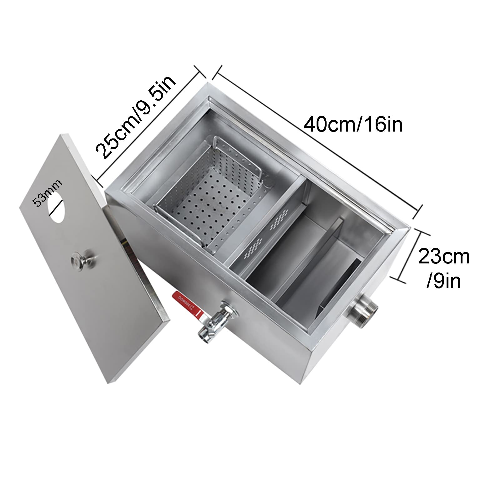 PROPFE Grease Interceptor, Stainless Steel Grease Trap Interceptor with Removable Baffles Waste Oil-Water Separator Under Sink Grease Trap for Restaurant Factory Home Kitchen (Size : 40x25x23cm)