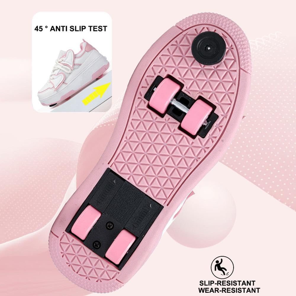 Buty do łyżwiarstwa rolkowego dla chłopców dziewczynek chłopców modne buty sportowe z odpinanymi kołami, trenerzy łyżwiarstwo z 4 chowanymi kołami, czerwone-33 EU