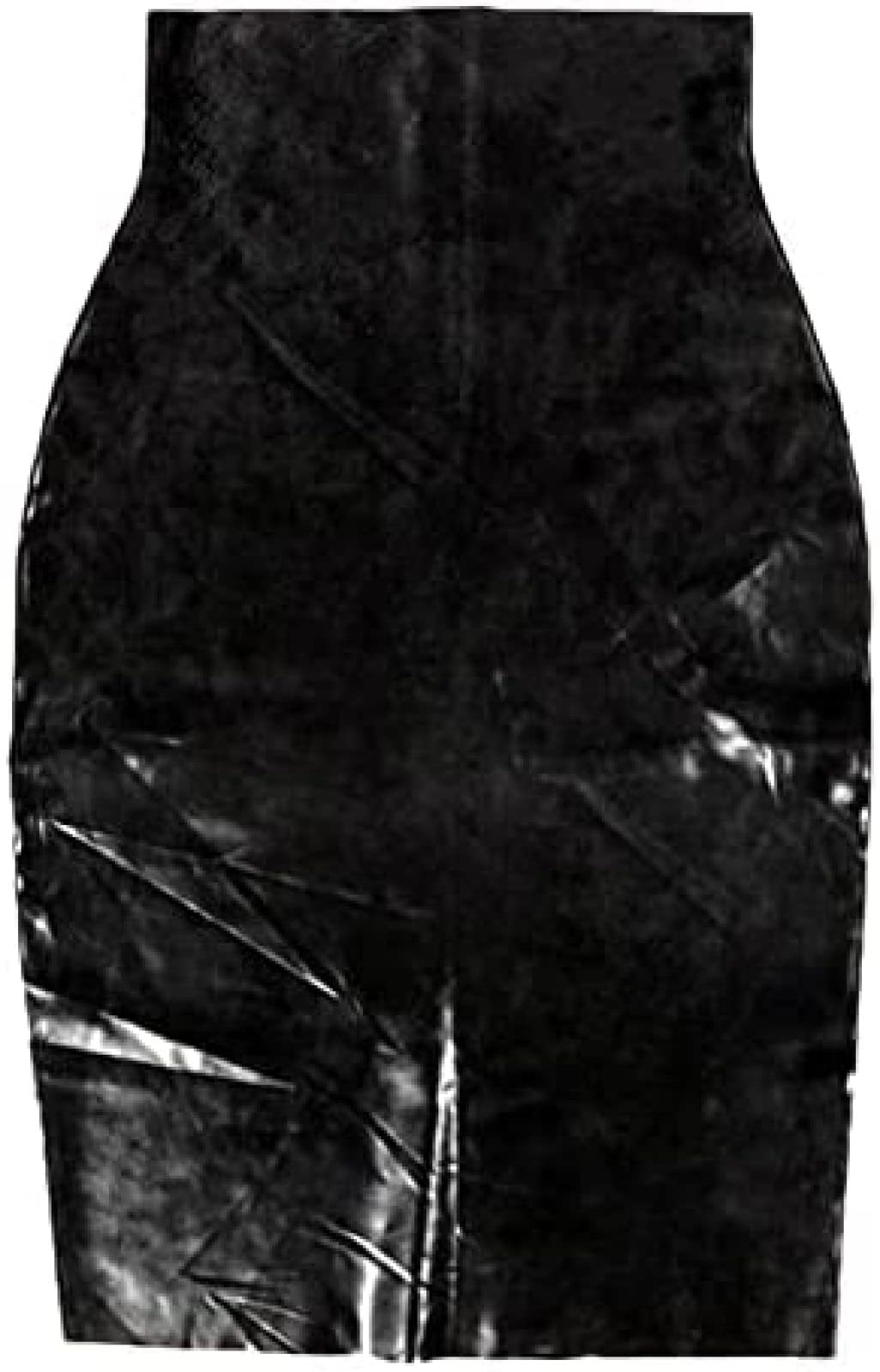 Jupe Crayon en Latex Jupe Longue Taille Haute en Caoutchouc Robe De Soirée en Latex pour Femme,Noir,Petit