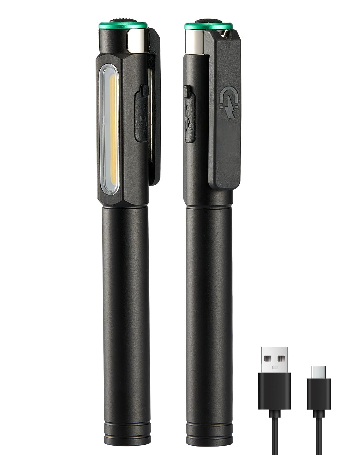 3-Way Rechargeable Work Light, COB Inspection Lamps with Magnetic Clip, Pocket Pen Torch LED Super Bright Battery Powered, IK07 Aluminum Inspection Flashlight for Work Car Repair Camping