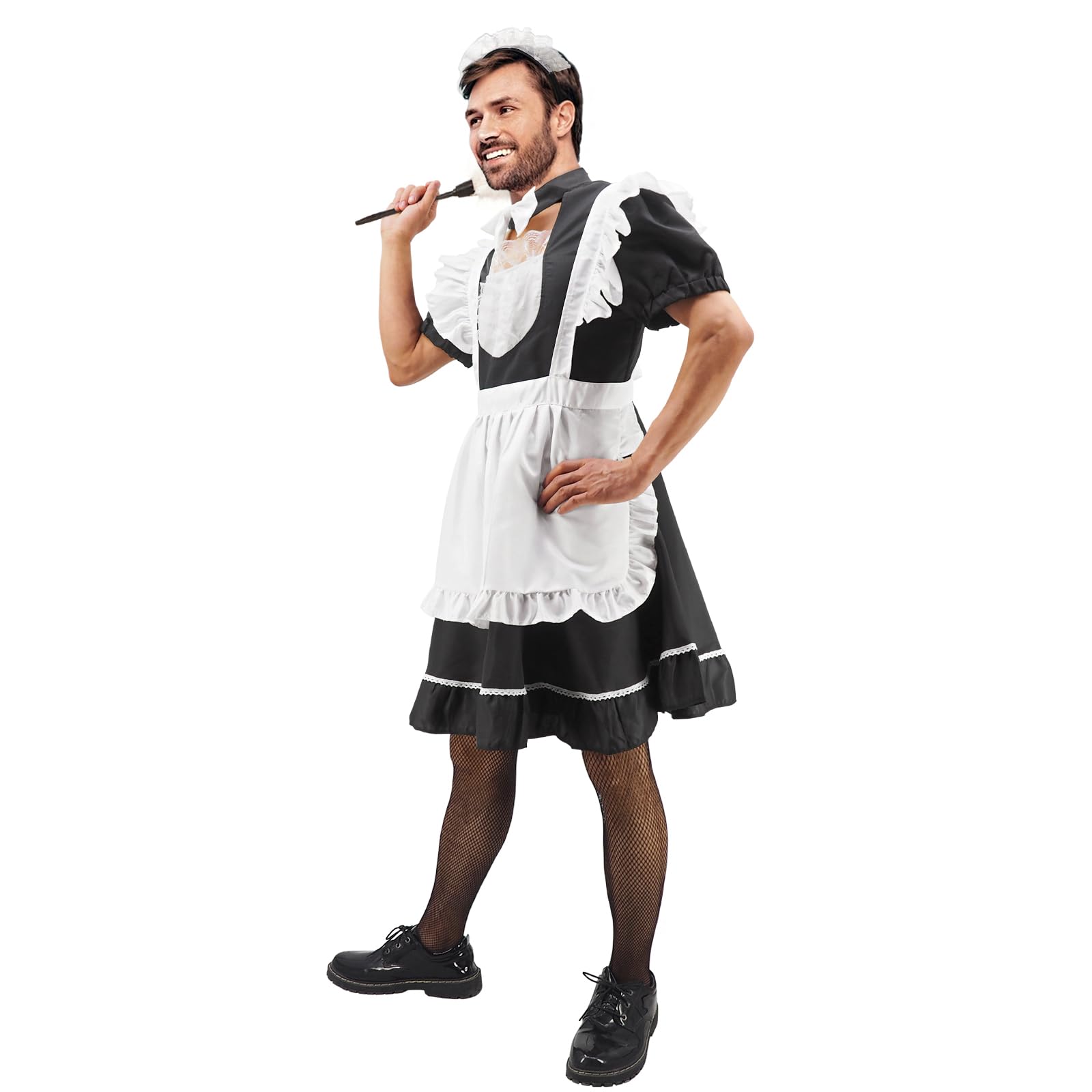 Men's Maid Cosplay Costume Dress Suit, Big Hemline Flared Outfit, Funny Stage Performance Cosplay Set - X-Large