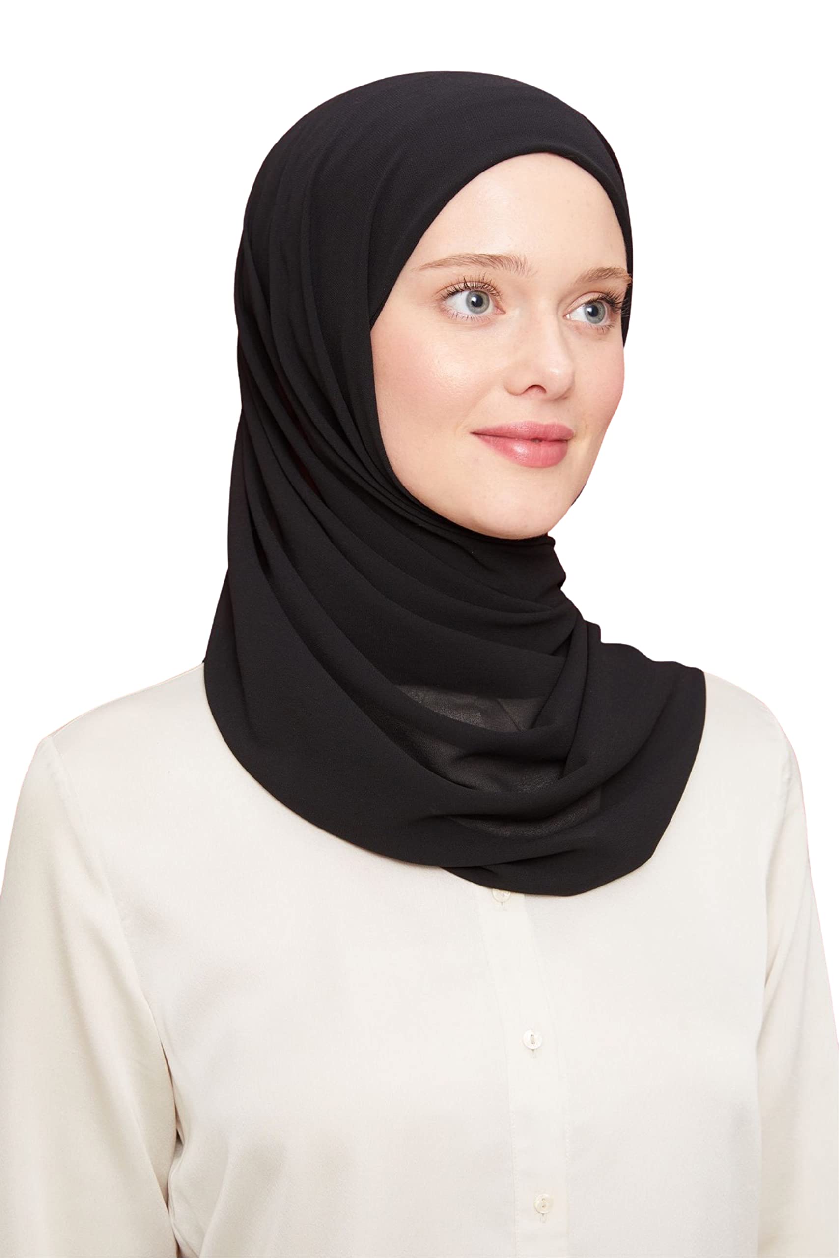 World of Shawls Ready To Go Instant Hijab for Ladies Girls Women Turkey Premium Quality Chiffon Scarf (Black)