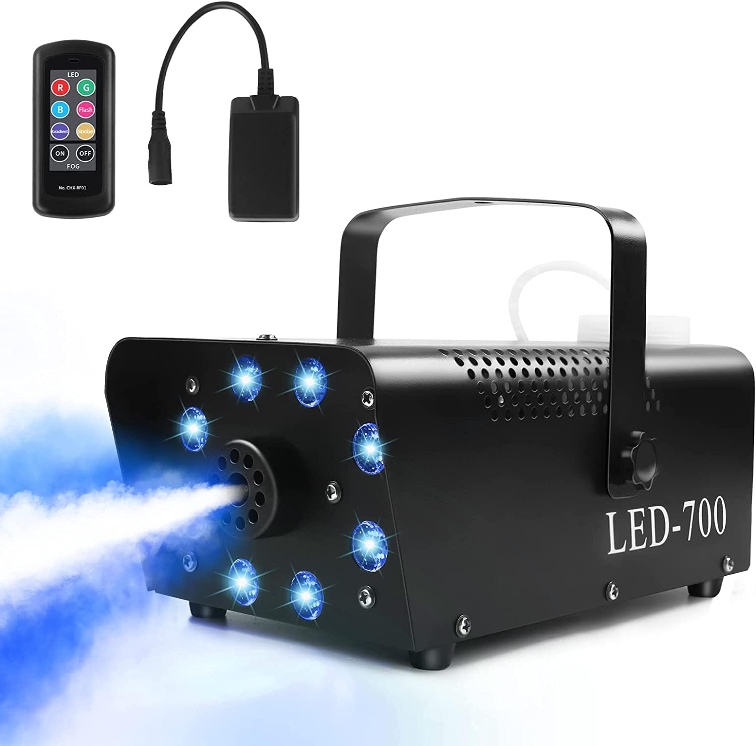 Machine à fumée 700 W mti 8 LED et 13 effets de lumière RVB multicolores avec télécommande sans fil - Pulvérisation automatique pour fête, Halloween, mariage, scène, Noël et spectacles sur scène, etc