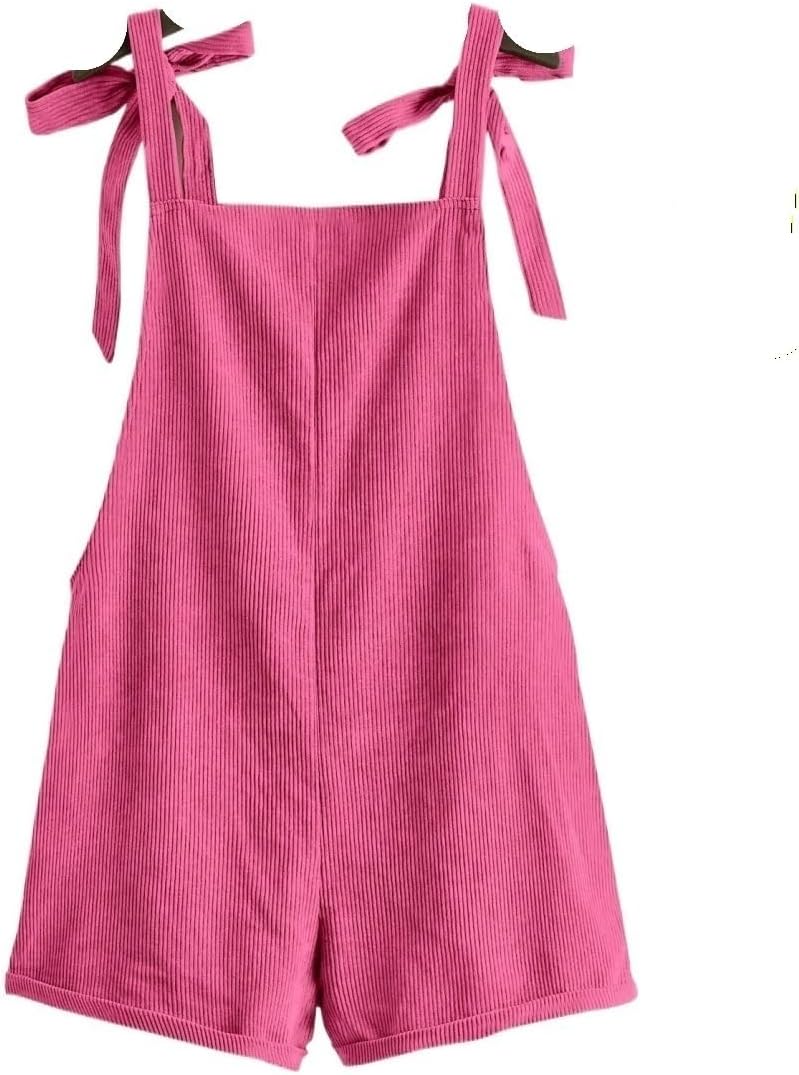 Rompers for Women Summer 2026 Knot Shoulder Patch Pocket Roll Hem Romper