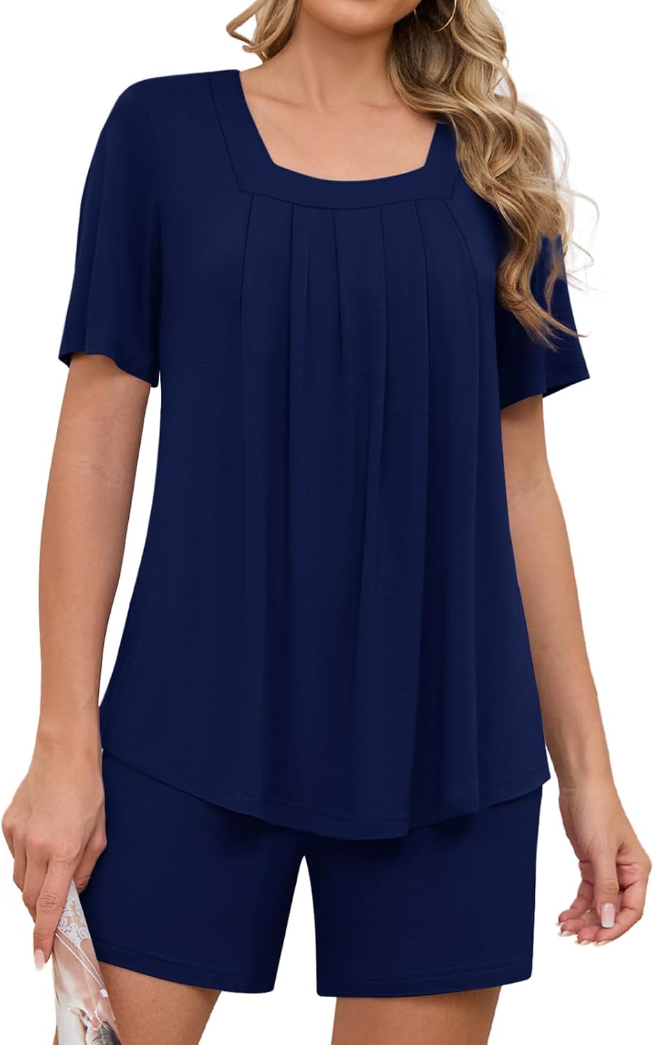 Tencede Womens 2 Piece Short Sleeve Pajama Sets Lounge Sleepwear Ladies Pjs Sets with Pockets S-2XL - Image 3