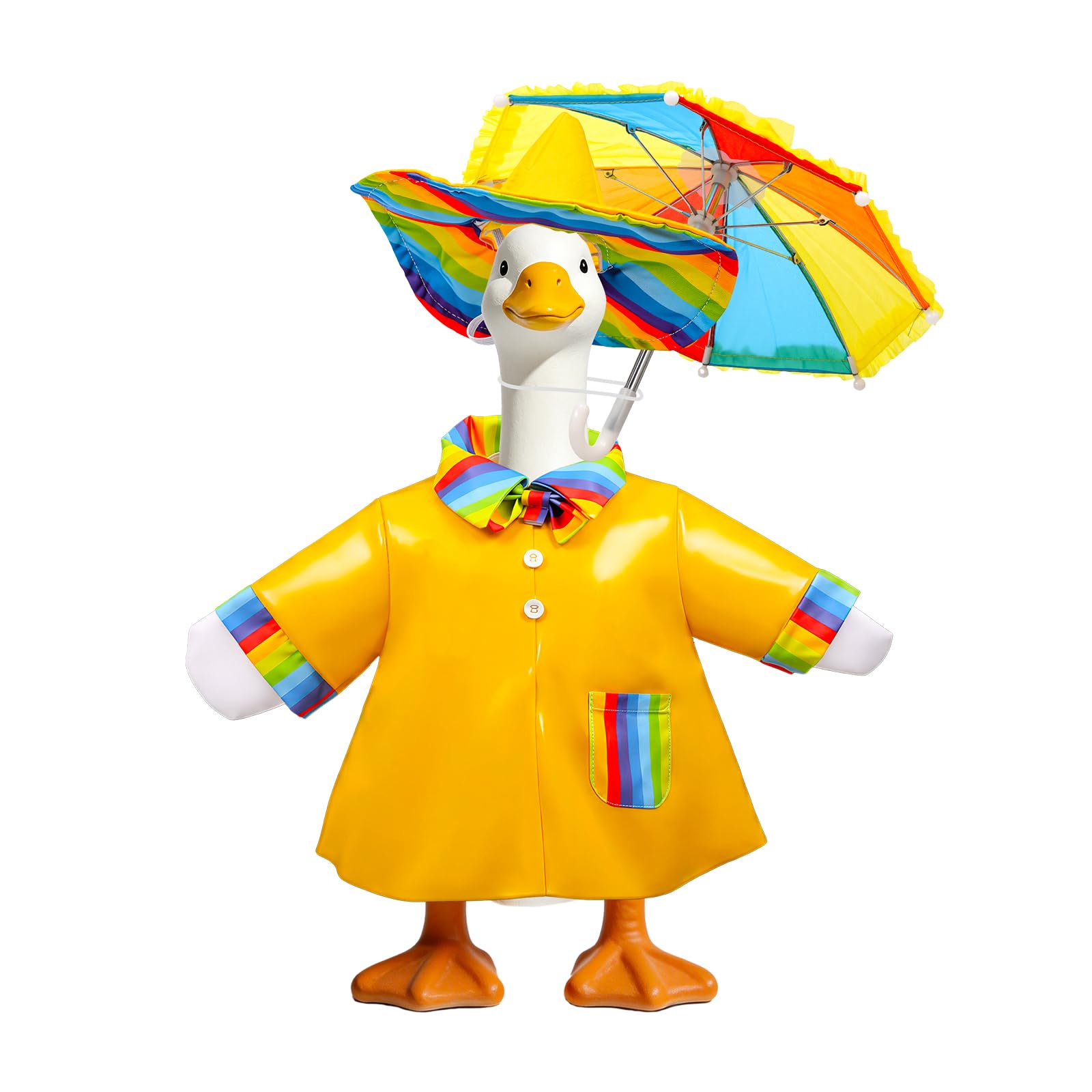 Bpyhebe 3Pcs Porch Goose Outfits, Lawn Goose Statue Raincoat Costume, Yard Gooses Clothes Raincoats Umbrella Hat Outfit for 23" Statue Patio Garden Decoration