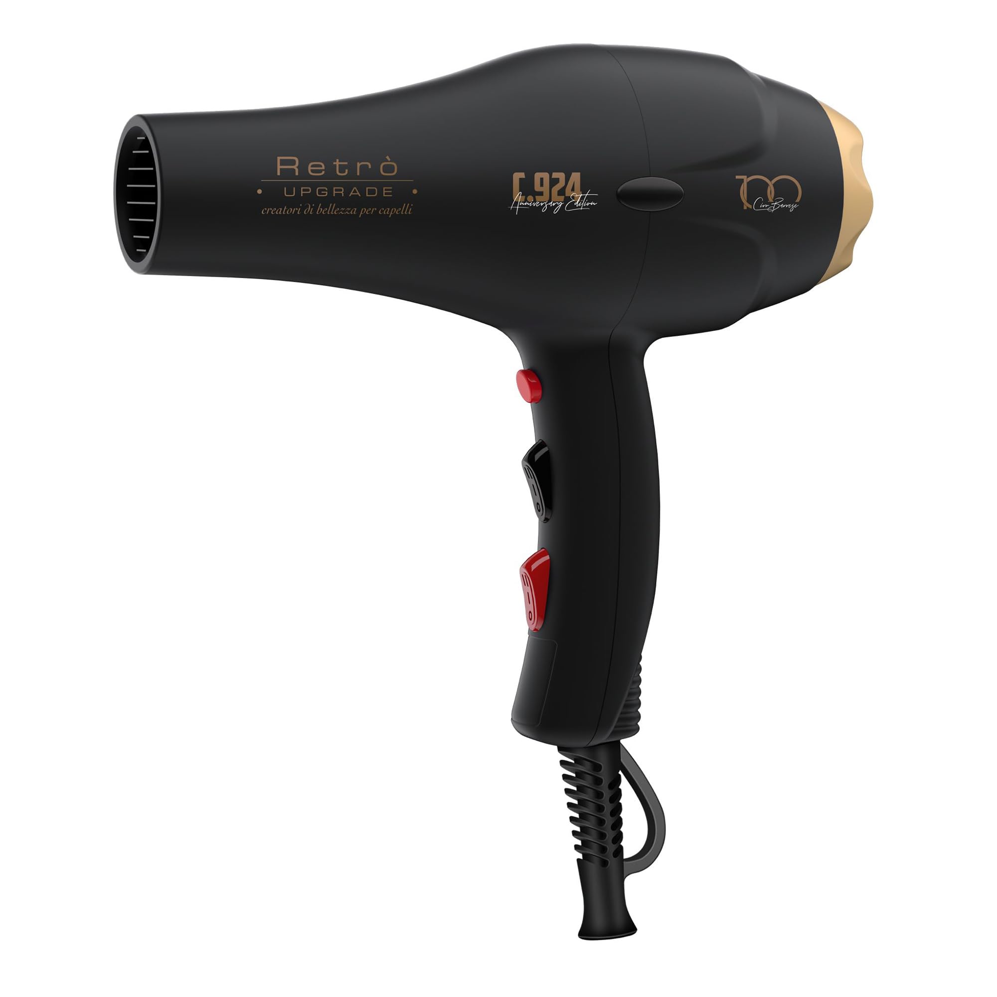 RUP-C924 Phon Black Soft Touch 2100W Anniversary Edition | Secador Iónico | Color Negro con Tacto de Goma - Secador de Pelo Profesional Iónico | Edición Limitada
