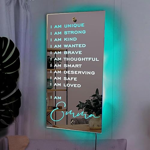VEELU Personalized Custom Name Mirror LED Light Up Mirror, Wall Decor for Bedroom Livingroom, Custom Name Sign Light for Mom Wife Girlfriend