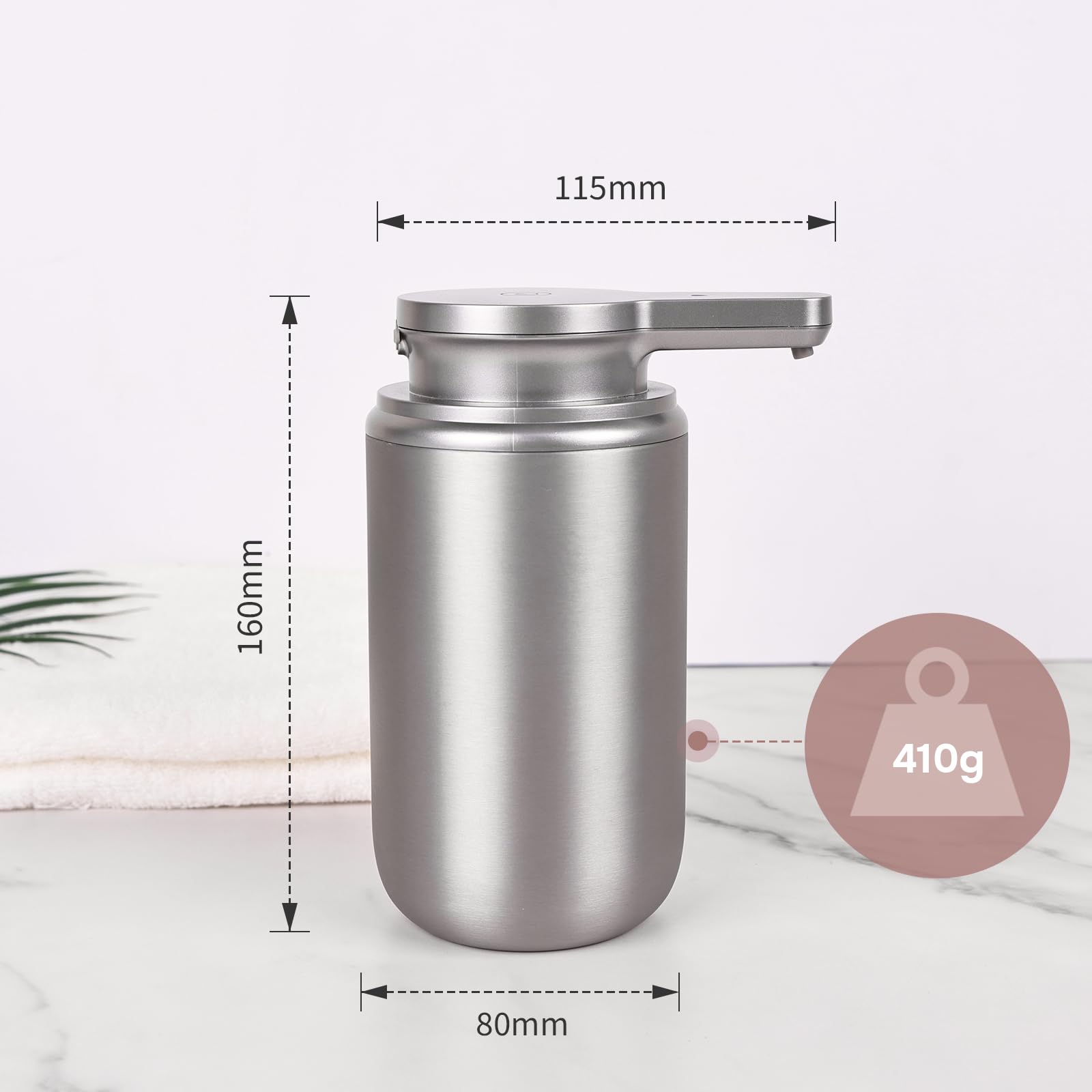 Automatischer Seifenspender, Edelstahl-Handseifenspender für Badezimmer, Küche, wiederaufladbar, berührungslos, Handseifenpumpe, 340 ml