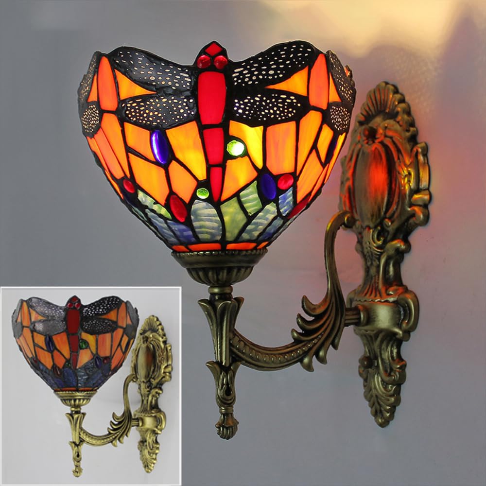 XINYASEE Tiffany Wall Lamps for Bedroom, Living Room, Bedside, Stained Glass Wall Lamps, Bathroom Mirror Lights (Dragonfly-B)