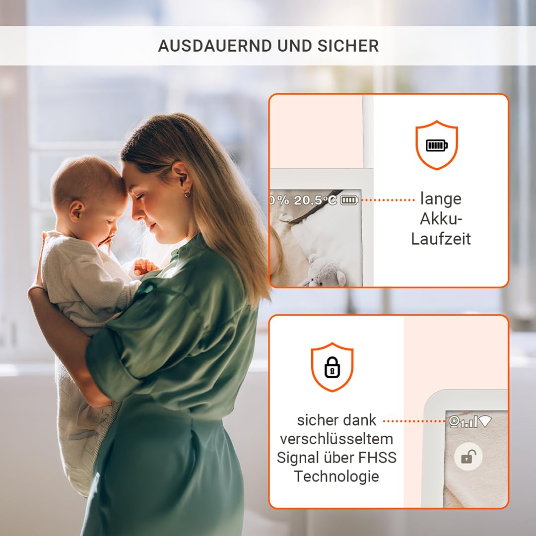 Gigaset Baby 700 Connected–Video-Babyphone mit 5,5"-Full HD-Touchscreen–Sichere FHSS & WLAN Übertragung–Lange Akkulaufzeit-große Reichweite-mit Gigaset App, Cream White/Warm Grey [Deutsche Version]