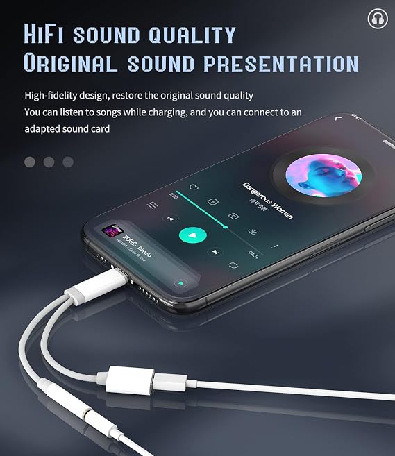 Lightning to 3.5mm Splitter Dongle Charger Cord(2 in 1)iPhone AUX Adapter for Headphone Jack Cable Audio Apple MFI Certified for 11 12 13 14 Pro Max 7 8 Plus X XS XR Music Earphone Charging Converter