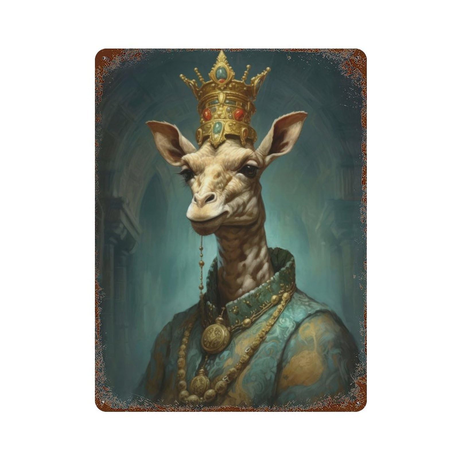 Rust Effect King Giraffe Aged Metal Wall Plaque 15.7"x11.8", Rustic Home Decor for Bistro, Counter And Cafe Decor