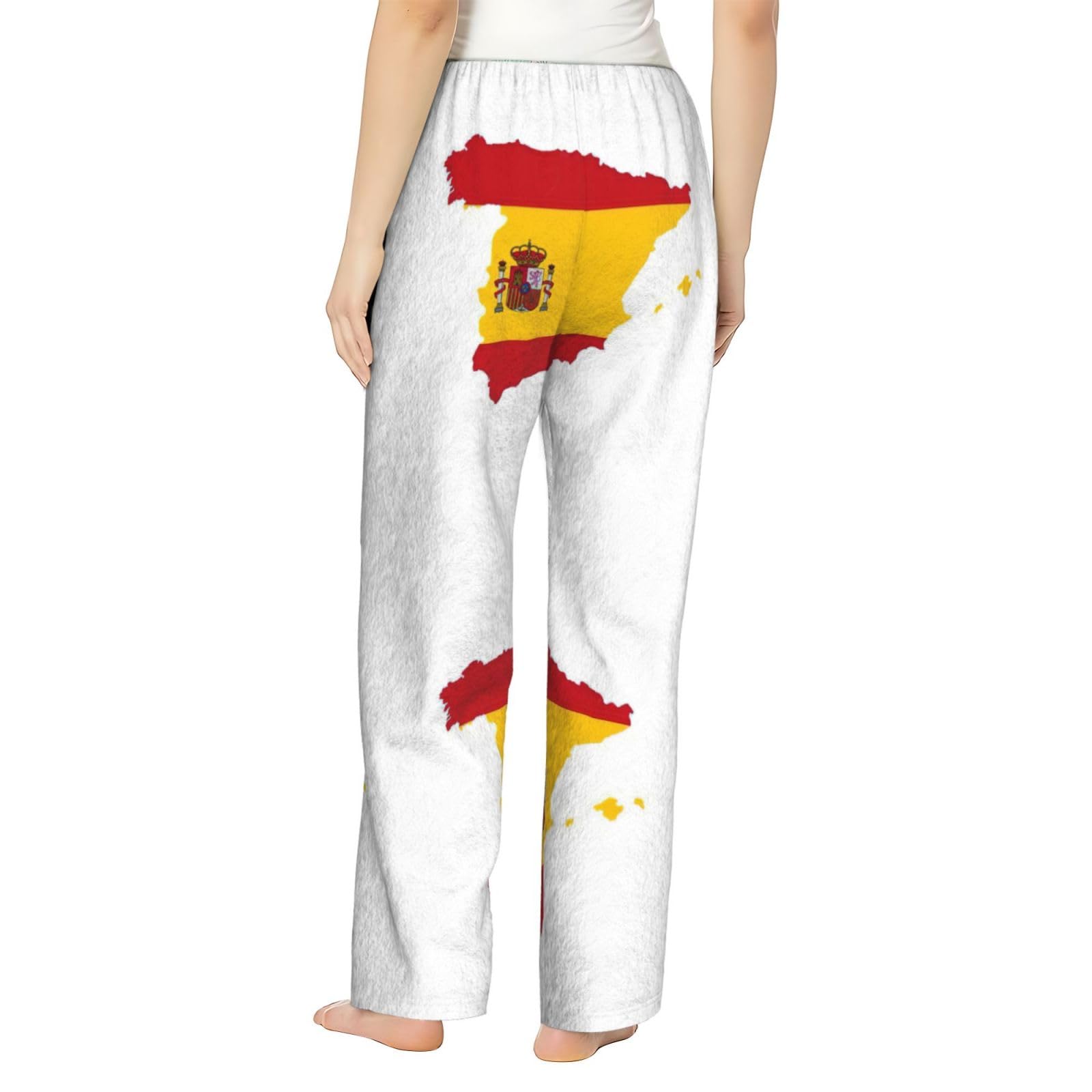 Damen-Schlafanzughose mit spanischer Flagge, Flanell, warm, bequem, für Urlaub, Weihnachten