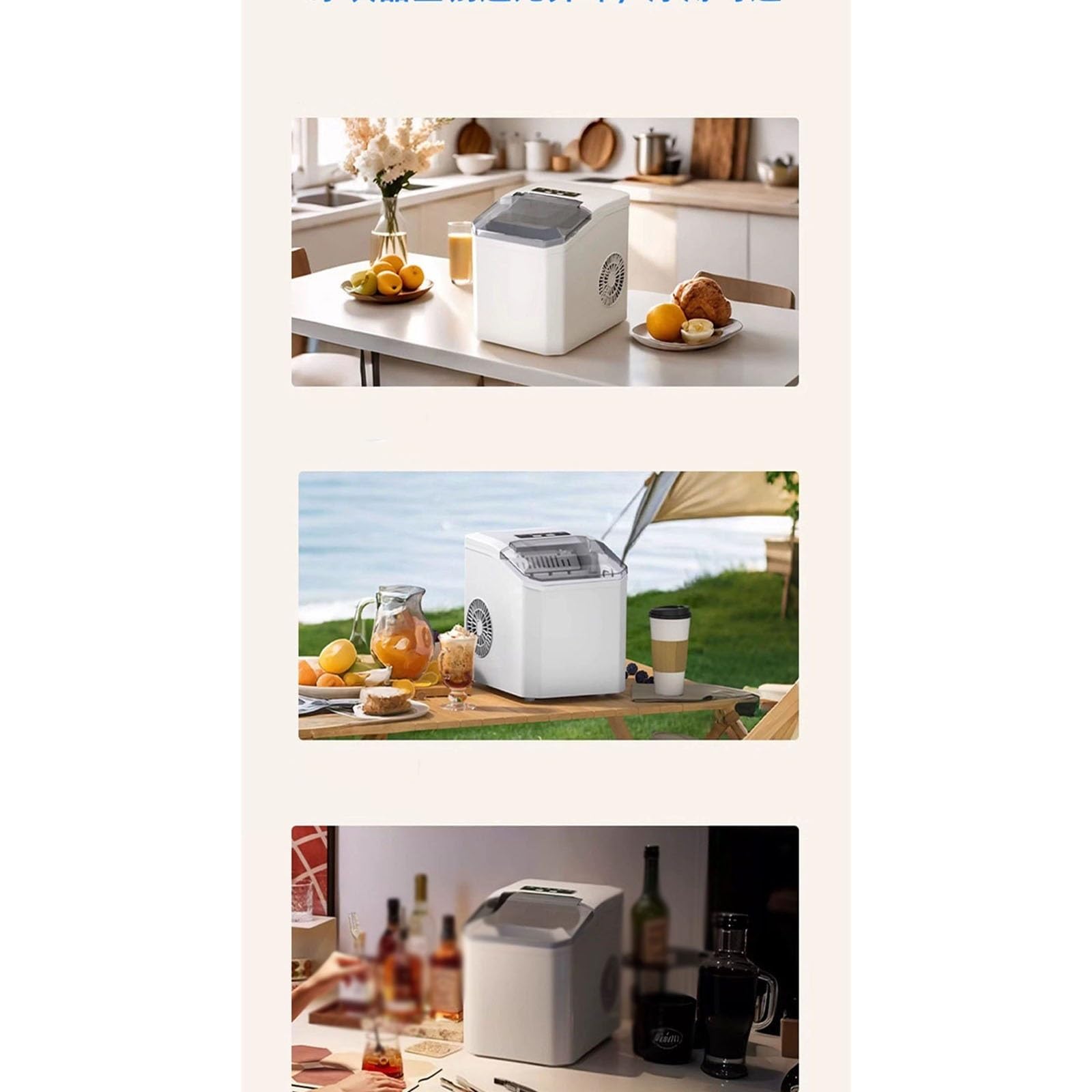 Fabbricatore di ghiaccio da tavolo, produttore di ghiaccio automatico, ghiaccio regolabile, rilevamento infrarossi, avviso acqua, per negozi di tè, caffetterie, campeggio(B)