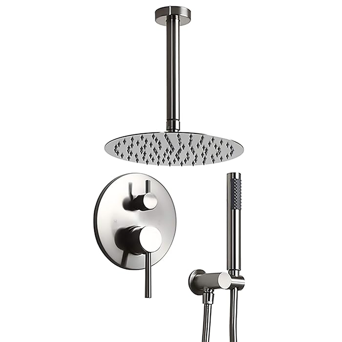 Buy Homary Brushed Nickel Solid Brass WallMount Rainfall Shower Faucet Ceiling Mounted Round