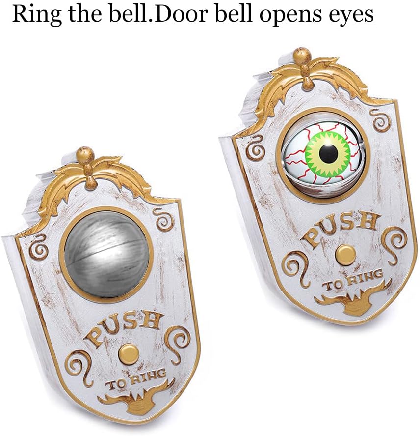 Halloween Doorbell Haunted Doorbell Animated Eyeball Halloween Decor with Spooky Sounds Trick Haunted House Halloween Party Prop Decoration (White)
